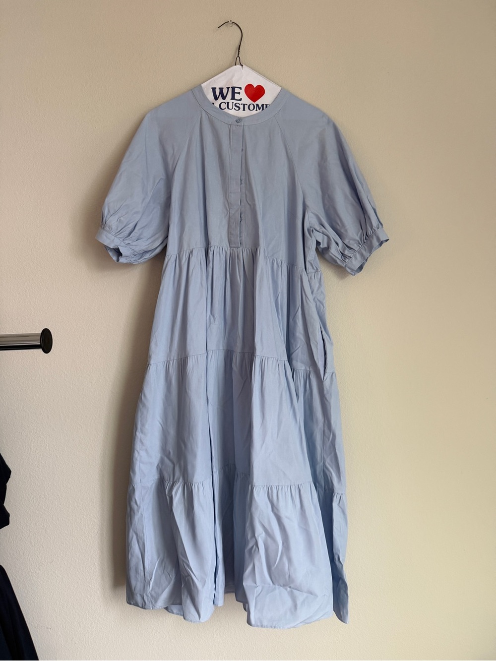 English Factory Light Blue Maxi Tiered Puff Sleeve Dress